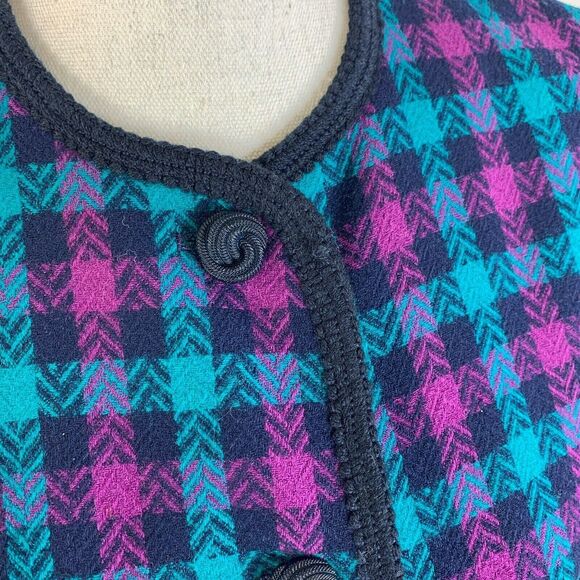 Vintage Pendleton Blazer Green Purple Check Long Sleeve Wool Buttons Size 6 - Picture 7 of 11